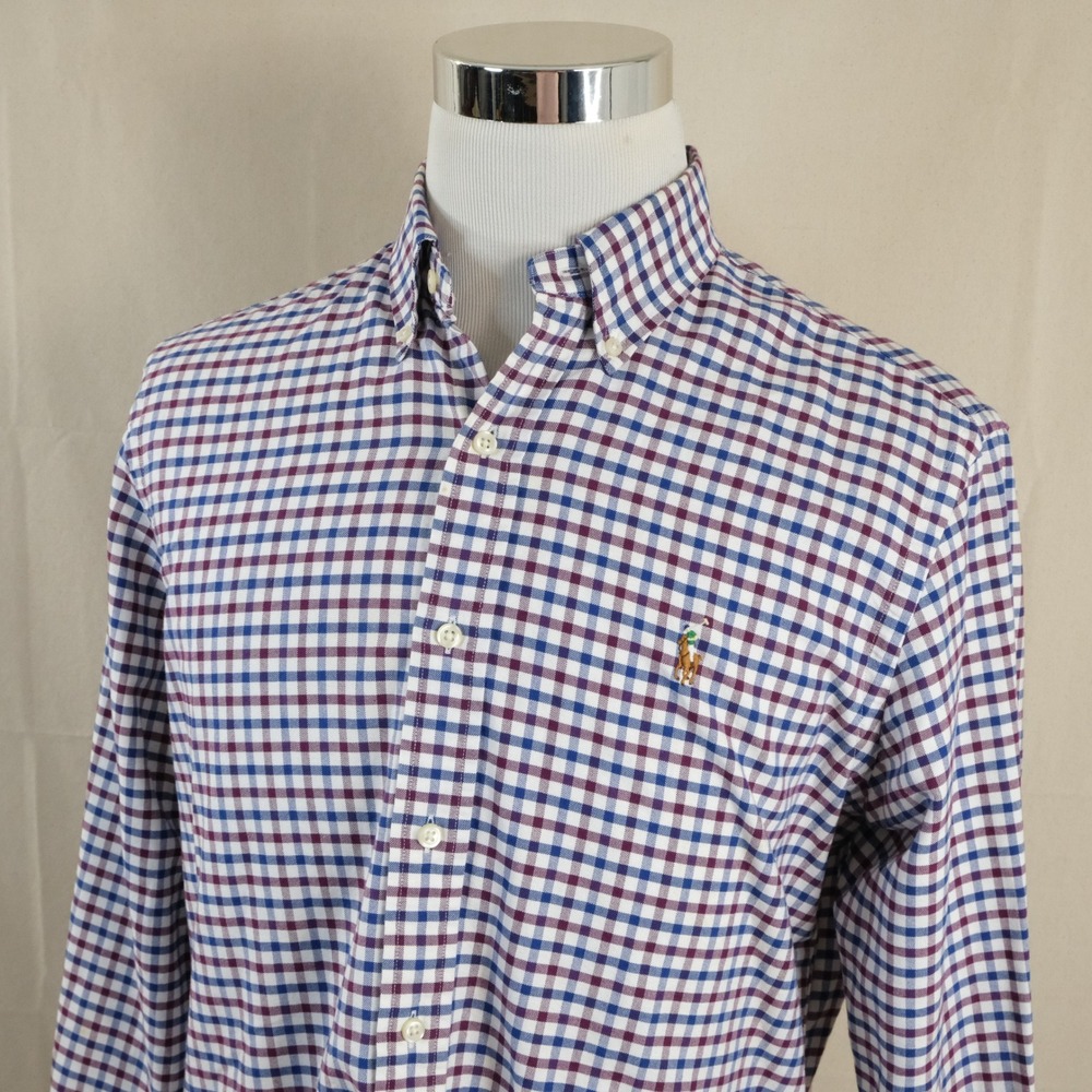Polo Ralph Lauren Medium Oxford Button Down Shirt Red Whtie Blue Plaid Mens